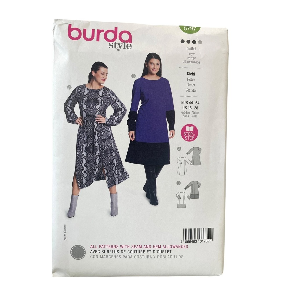 Burda Style 5797 Dress Tunic US 18-28 Modern Plus Size Sewing Pattern Uncut FF